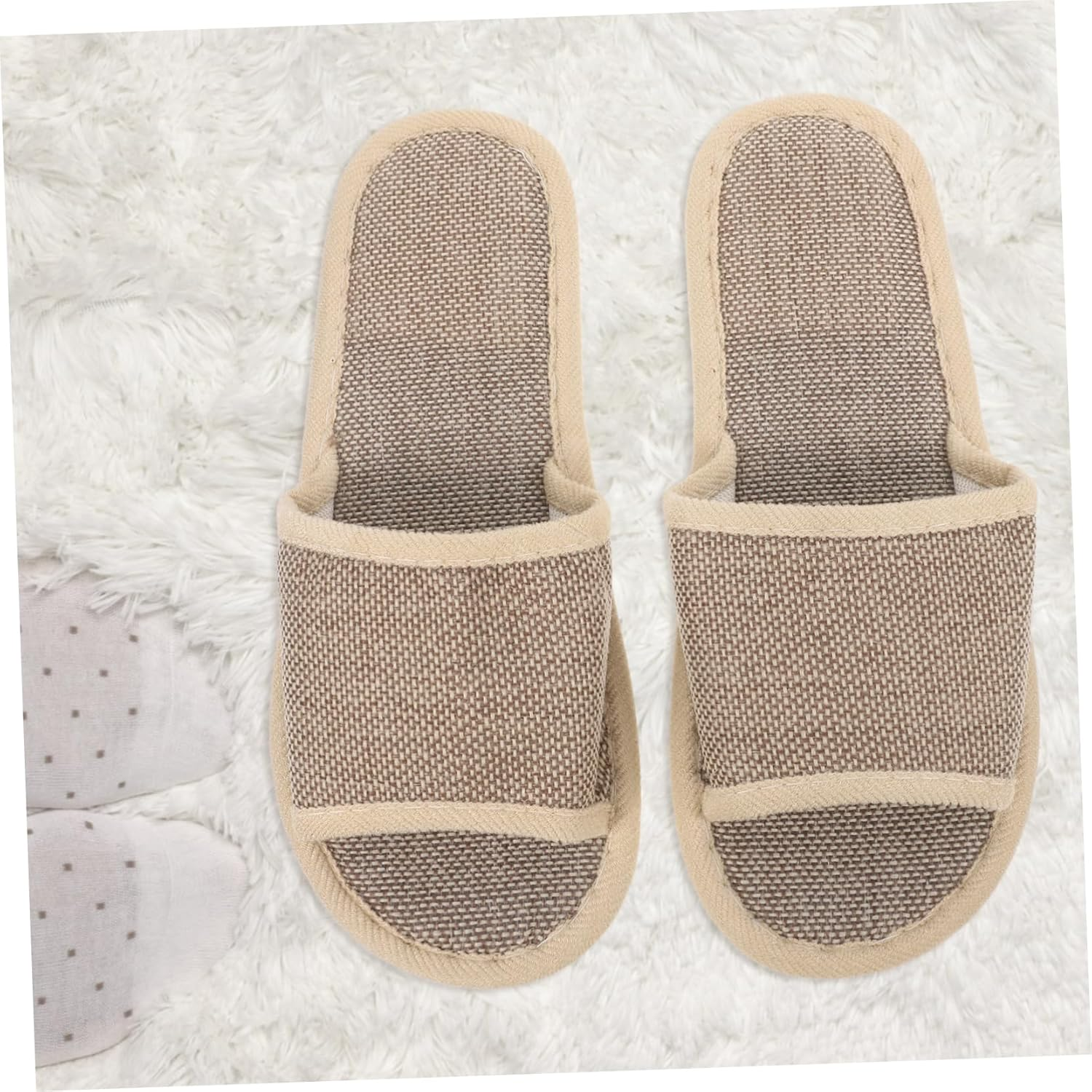 Ipetboom 2 Pairs of 29Cm Anti-Slip Eva Slippers for Home and Hotel Beige Cotton Linen Slippers Suitable for Size 40-43 Comfortable Indoor and Outdoor Footwear