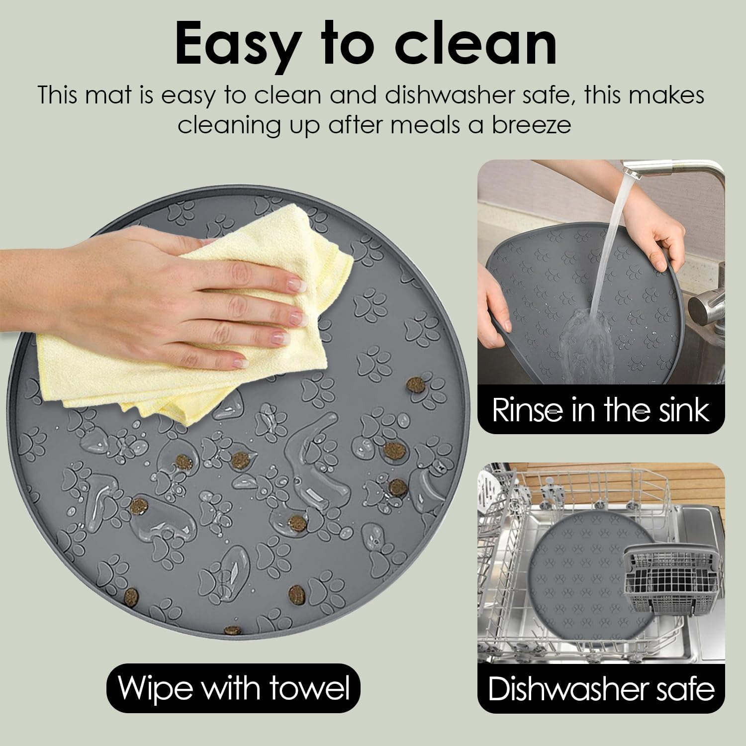 AVYDIIF Pet Feeding Mat, Waterproof Anti-Slip Placemats for Dog Cat Bowl Silicone Pet Food Mat, Raised Edge Prevent Spills on Floor & Carpet, Dishwasher Safe (1 Beige, 28 X 28 Cm) image number 6