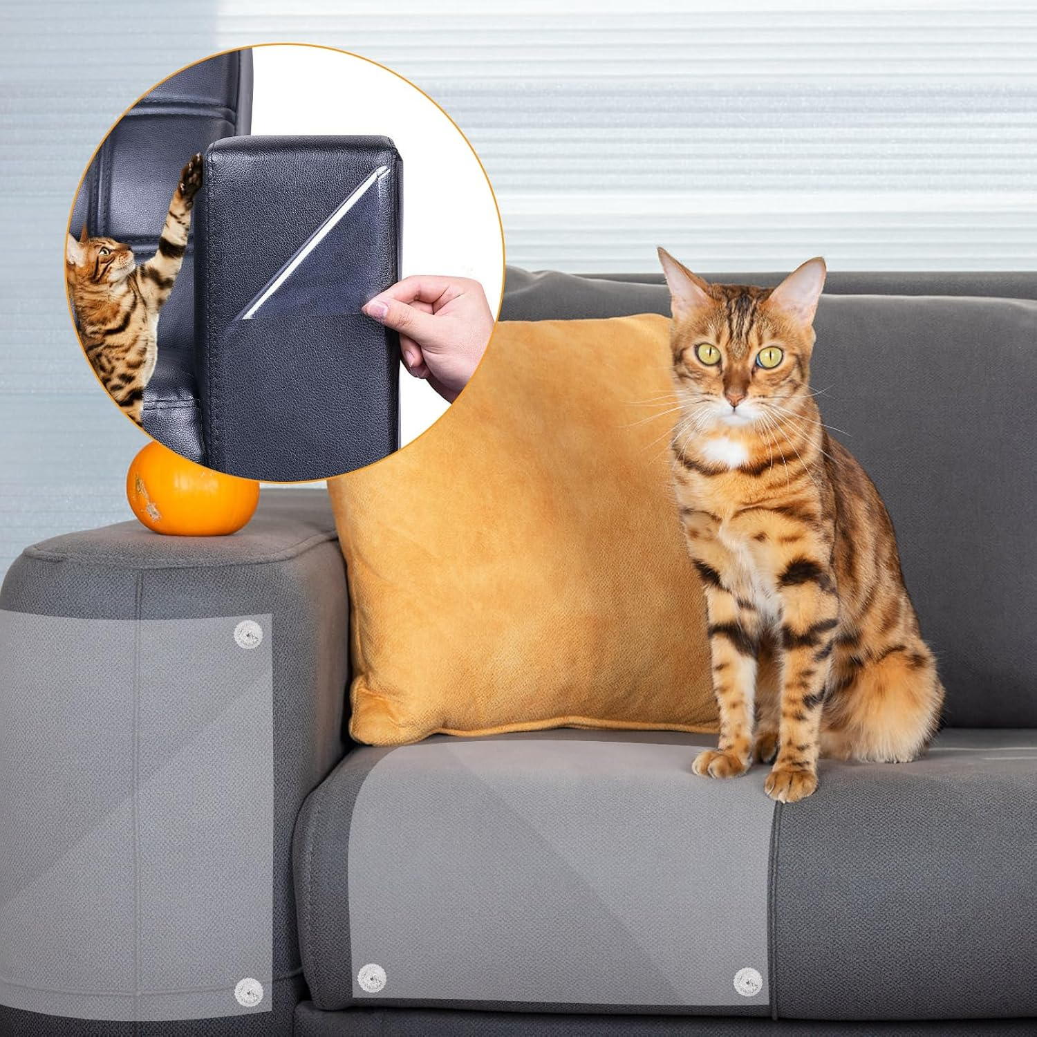 Cat Scratch Protection Film, Scratch Protection Film, Sofa Cat, Pack of 12, Self-Adhesive Scratch Protection Film, Transparent, Stop Cats Scratching, Scratch Protection for Sofa, Wall, Door And image number 2