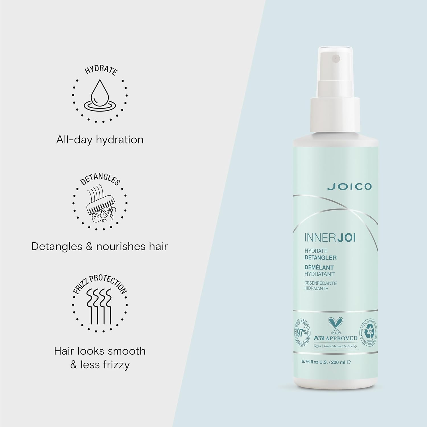 Joico Innerjoi Hydrate Hair Detangler 200 Ml image number 4