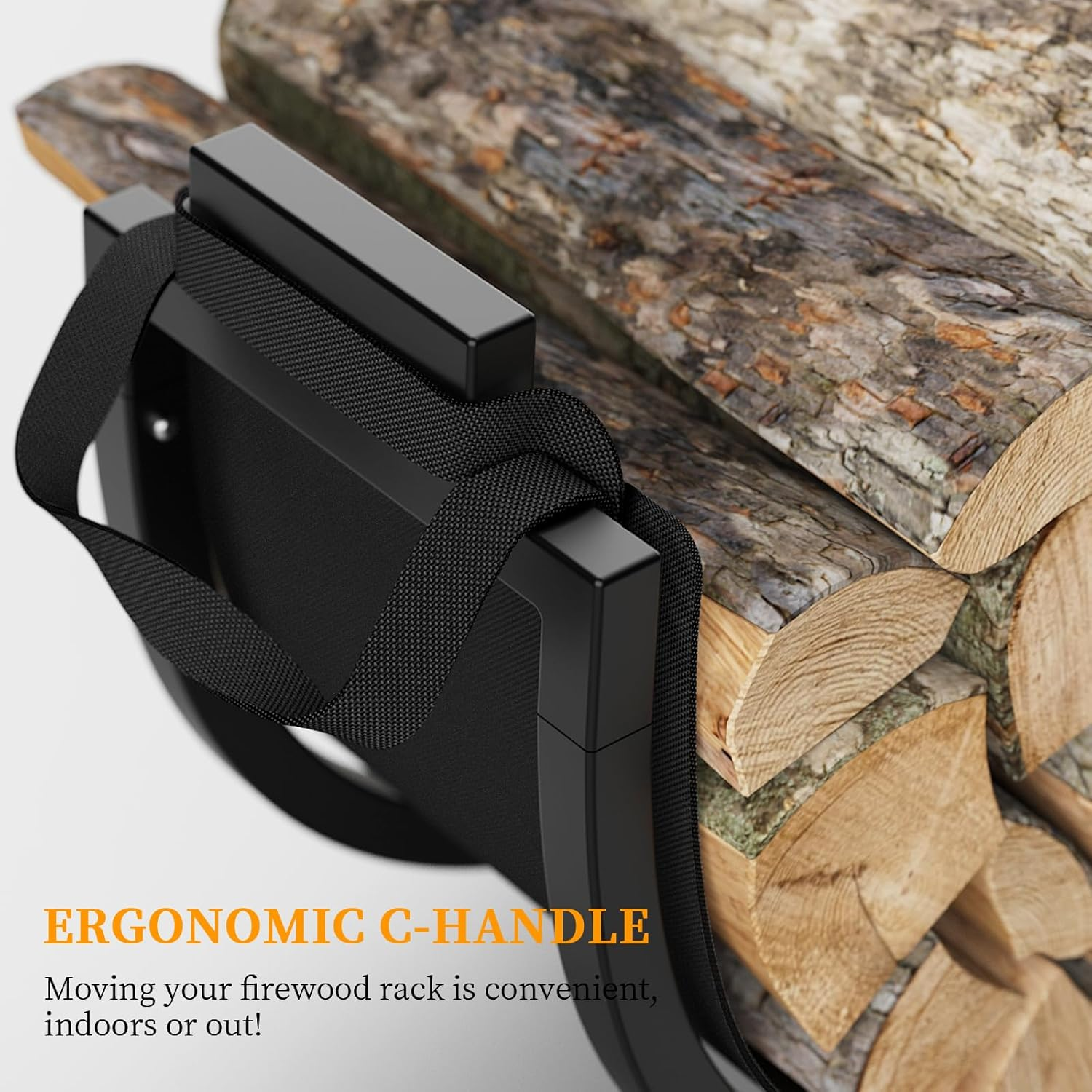 Elbourn Firewood Rack, 24 Inch Indoor Fireplace Log Holder with Carrier, Thickened Metal Rustproof Wood Storage Rack image number 5