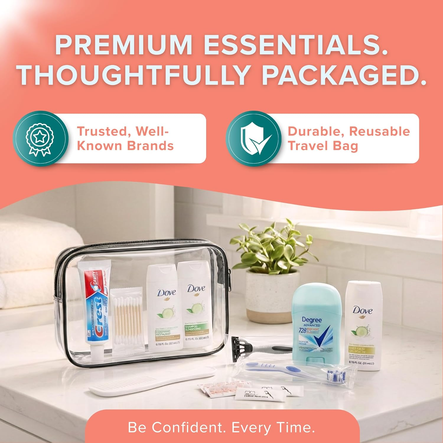 Trektote Travel Toiletry Kit for Women &ndash; 12 Piece Set of Travel Size Toiletries, TSA Compliant, Travel Essentials, Includes Shampoo and Conditioner, Body Wash, Toiletry Bag & More image number 6