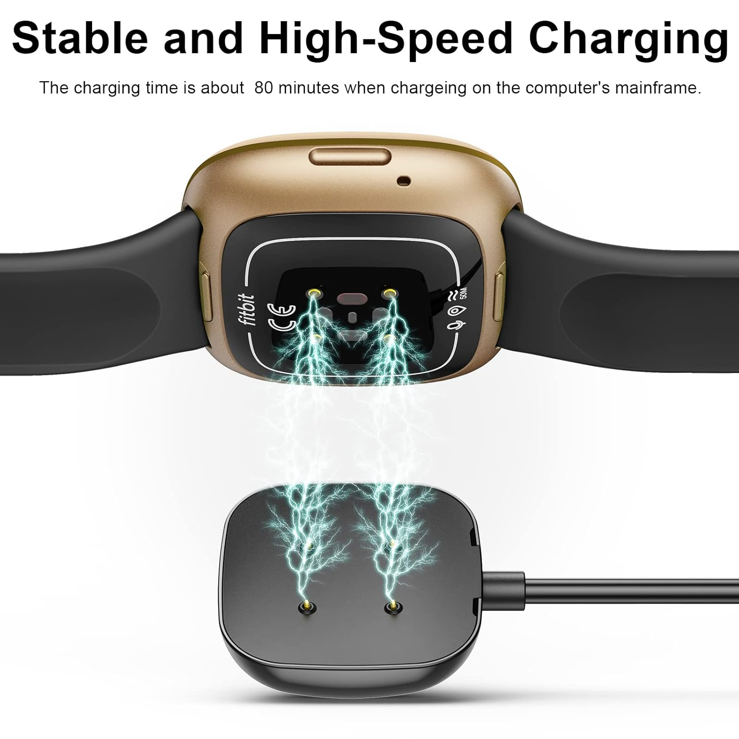 1M/3.3Ft Charger Cable for Fitbit Versa 4/Versa 3 Chargers, Sense 2/Sense Charger, USB Magnetic Fast Charging Cord for Versa 4 3, Sense 2/Sense Smartwatch (100Cm) image number 4