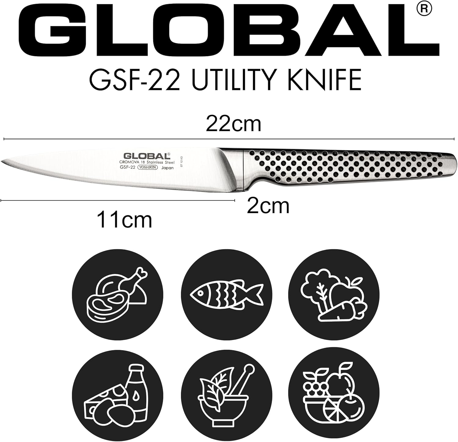 Global GSF-22 Utility Knife, 11 Cm Size, Stainless image number 1