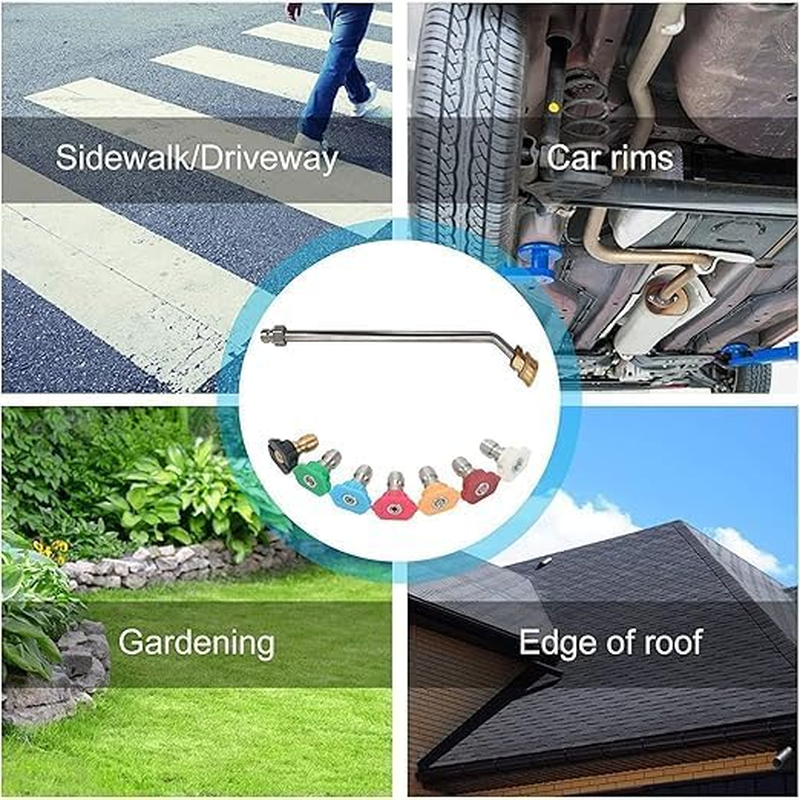 Stainless Steel Pressure Washer Gutter Cleaner Attachment ，For Gutter Cleaning, 7 Nozzle Tips, 1/4 Inch Quick Connect, 13 Inch