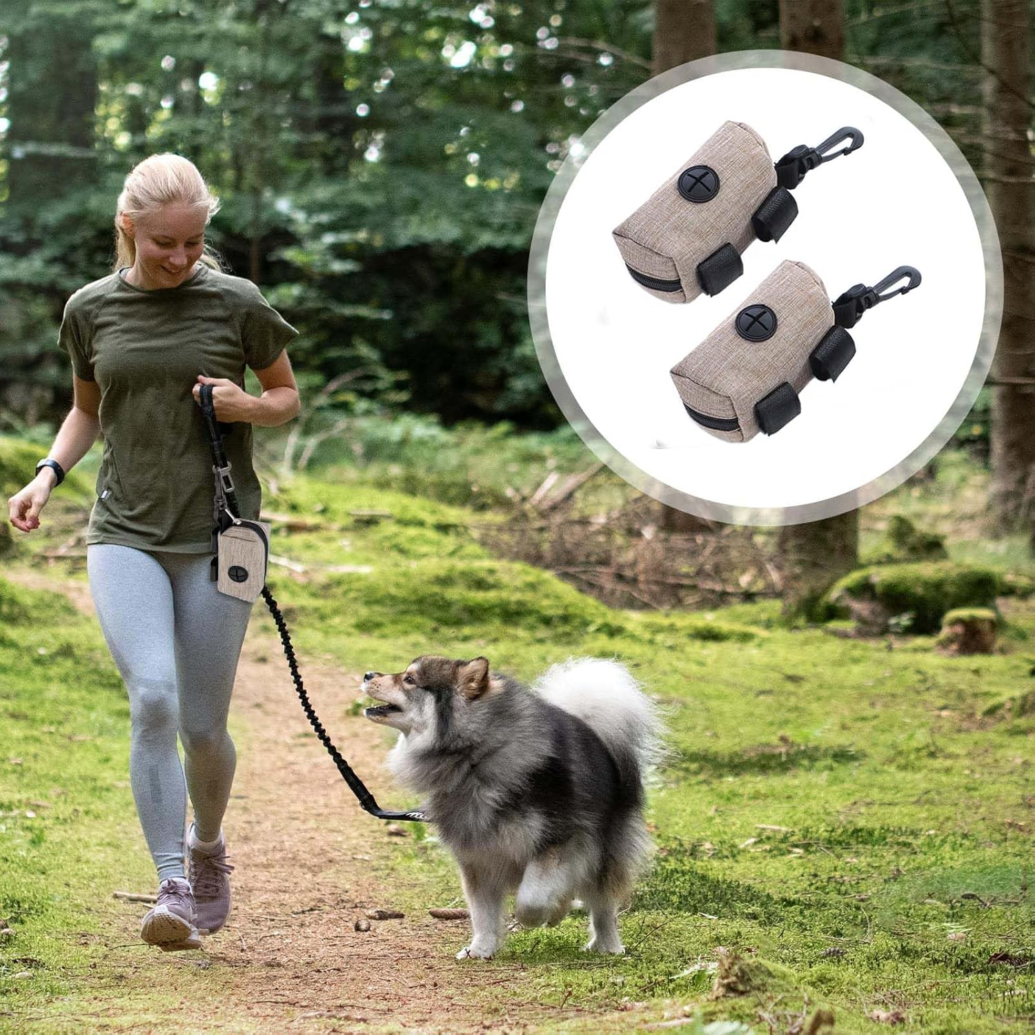 Pack of 2 Waste Bag Dispenser, Dog Waste Bag Dispenser, Grey Dog Waste Bag Holder, Portable Dog Waste Bag Dispenser with Zip, Pet Dog Waste Bag Dispenser, Fits Any Dog Lead for Walking Running