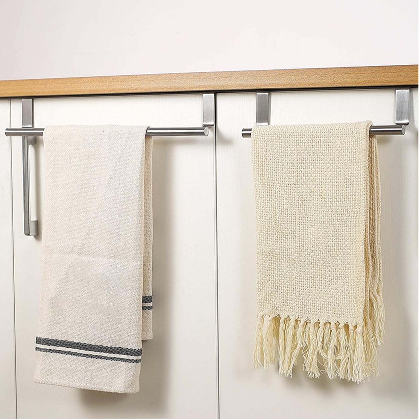 Over Door Towel Rack for Cabinet, 36Cm Dish Towel Holder Kitchen Towel Bar for Tea Towels，Over the Door Hand Towel Hanger for Kitchen Bathroom Cupboard（2 Pack Black）