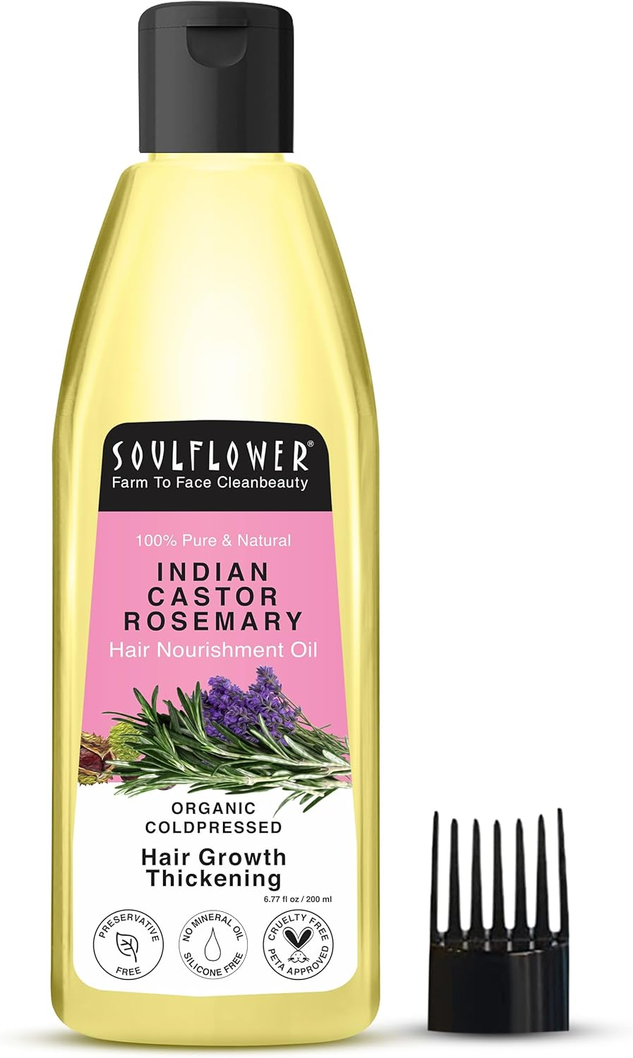 Soulflower Rosemary Castor Oil for Hair Growth, Hair Fall Control, Frizzy Hair - 100% Pure, Natural, Cold Pressed, Preservative Free - 6.7 Fl Oz / 200Ml image number 6