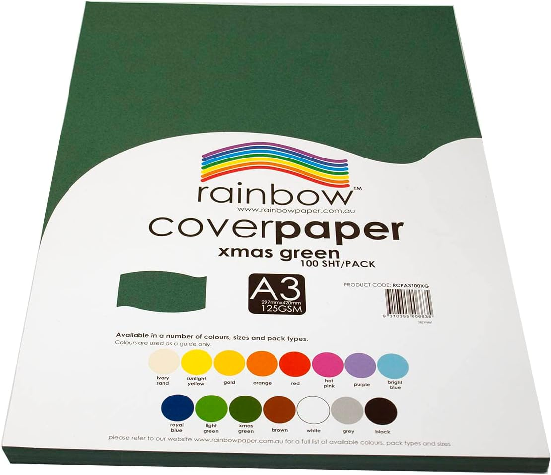Rainbow A3 Cover Paper 100 Sheets, Xmas Green image number 2