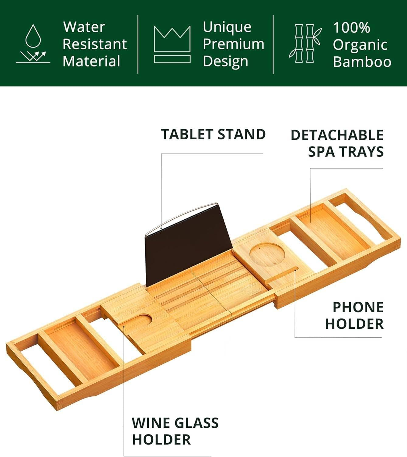 Premium Foldable Bathtub Tray, Expandable Bath Tray for Tub, Bamboo Shelf, Bathroom Accessories for Spa or Reading Life Style image number 5