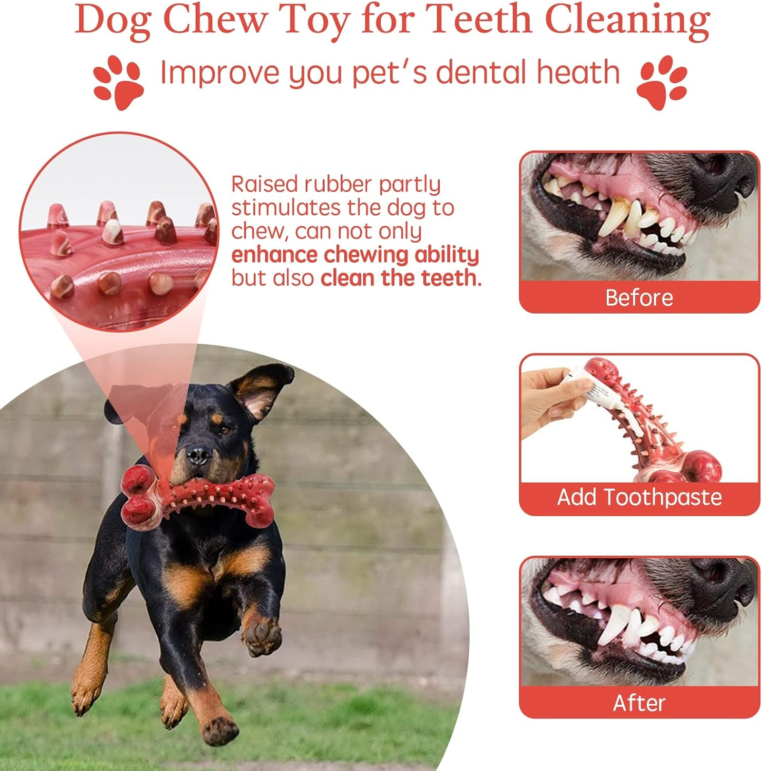 Dog Chew Toys, Dog Toys for Aggressive Chewers, Durable and Tough Dog Dental Chew Toys for Large Medium Dogs, Interactive Dog Toys with Rubber, Dog Teeth Cleaning Toy, Beef Flavor, Red image number 3