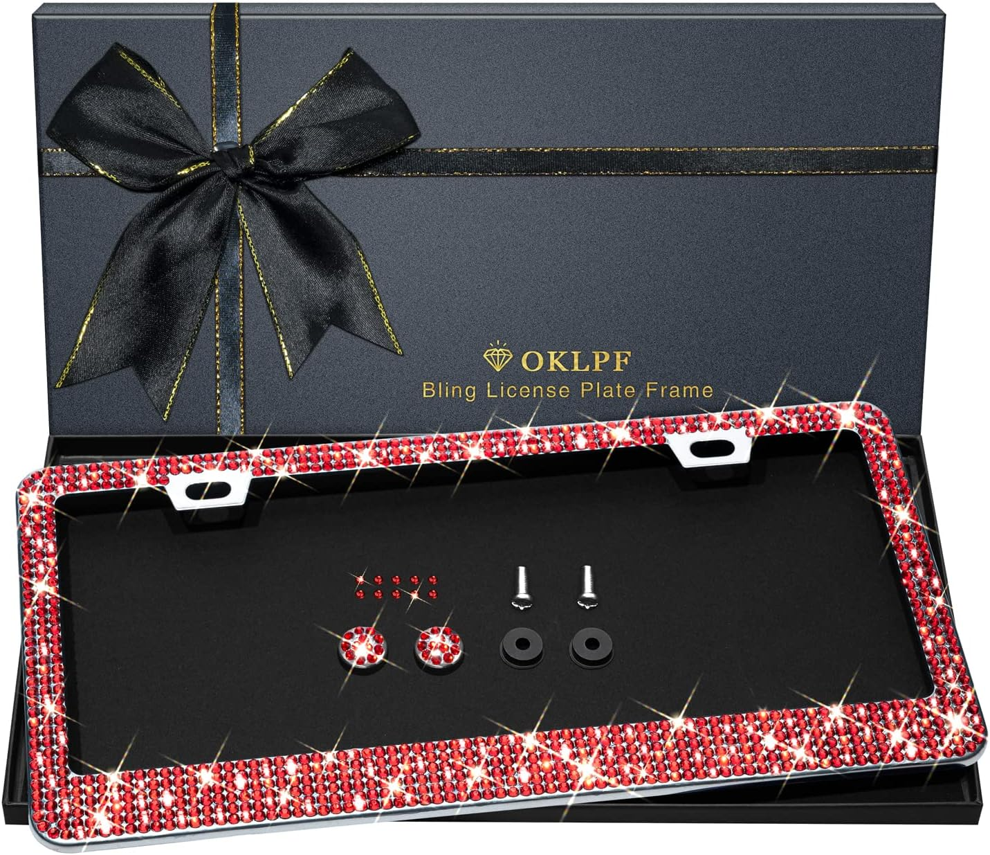 Bling License Plate Frame for Women, 1PCS Sparkly License Plate Frames| over 1200 Pcs 14 Facets Bedazzled Clear Glass Diamond Rhinestone Crystals W/Free Glitter Diamond Box (Champagne) image number 5