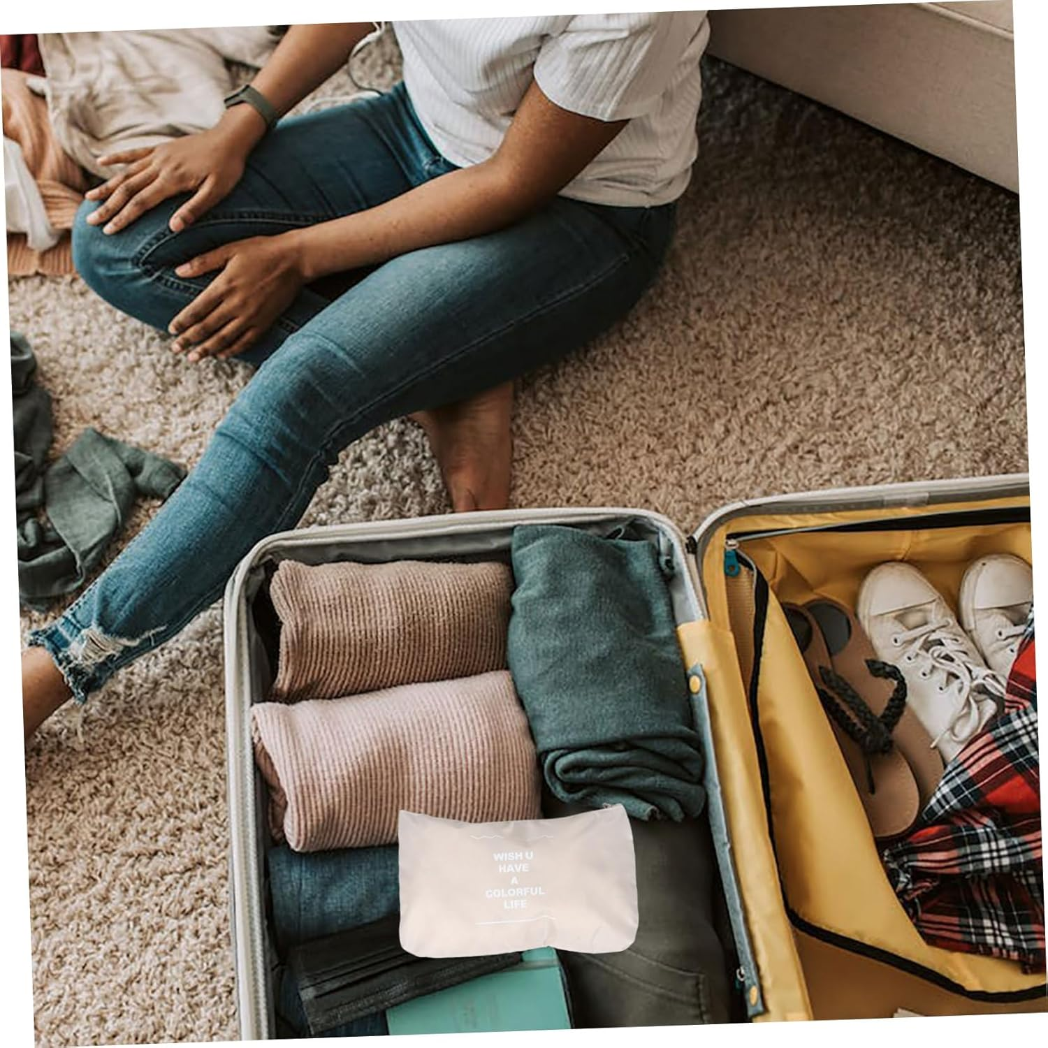 DEARMAMY 7Pcs Travel Shoes Bags Suitcase Organizer Packing Cubes Luggage Organizer Bags for Toiletries Cosmetics image number 4