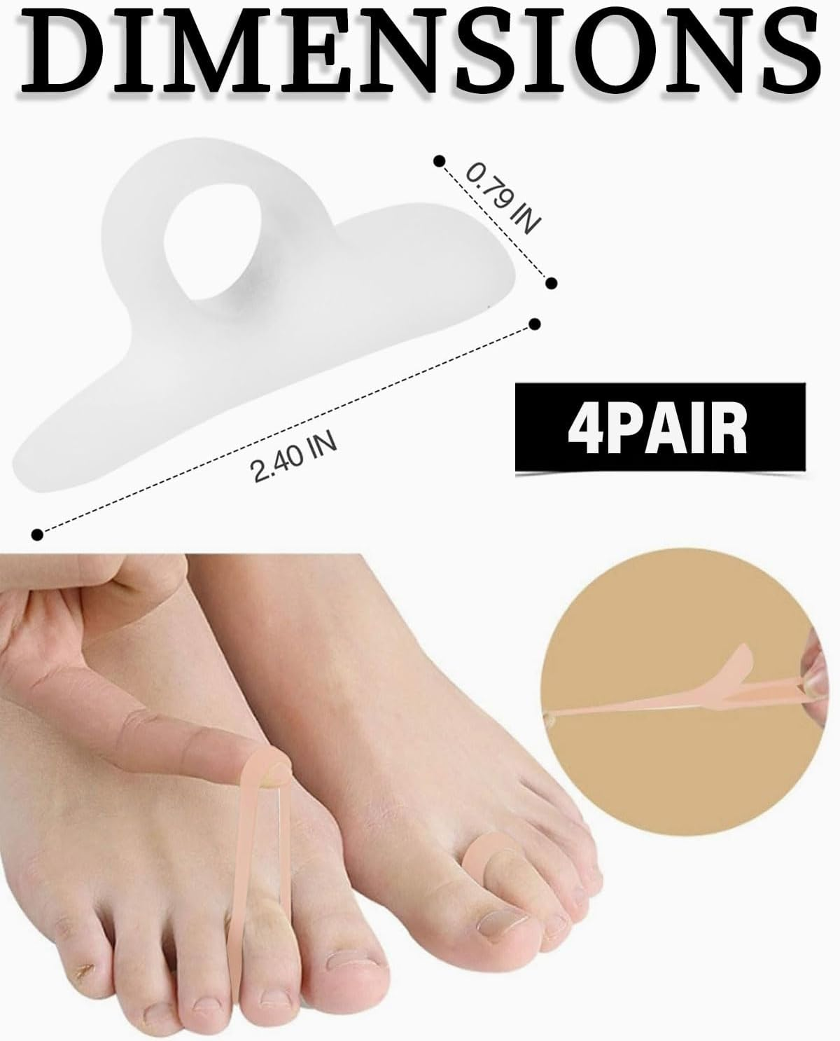 KGDUYC 4 Pairs of Hammer Toe Cushions, Silicone Toe Separators, Hammer Toe Pad Correctors, Wavy Corrector, for Reduces Pain and Friction, for Women and Men - White/Skin Colour image number 1