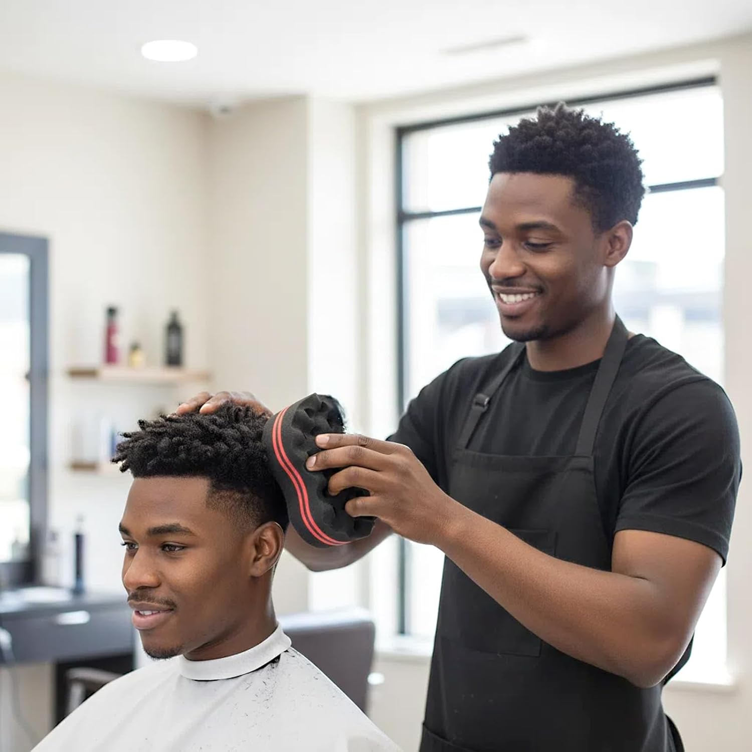 ARJDXDP 4 Pcs Hair Sponge Brush, Big and Small Holes Hair Sponge Brush with Combs and Gloves, 4 in 1 Afro Twist Comb Set for Barber and Home image number 4