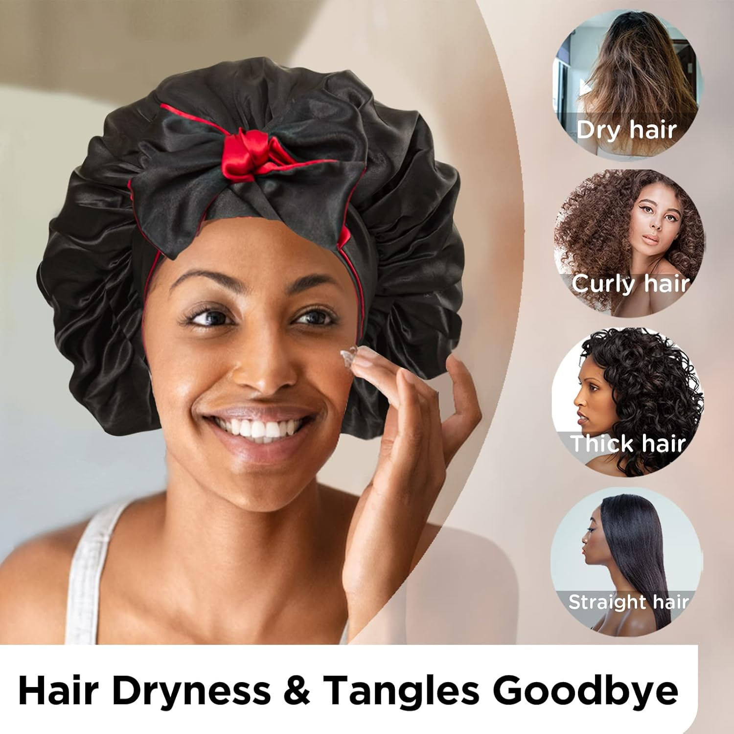 Satin Bonnet Silk Bonnet Hair Bonnet for Sleeping Large Bonnet for Women Reversible Bonnet Tie Band for Natural Curly Hair image number 1