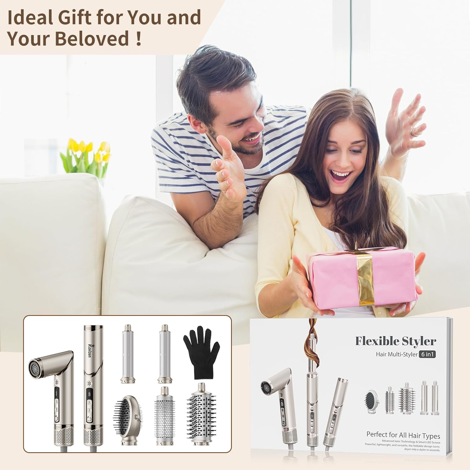 6 in 1 Hair Dryer Brush Set，110000 RPM Blow Dryer with Attachments for Curly Straight & Twisted Hair,Professional Ionic Brush Blow Dryer for All Hair Types,Gift Set image number 4