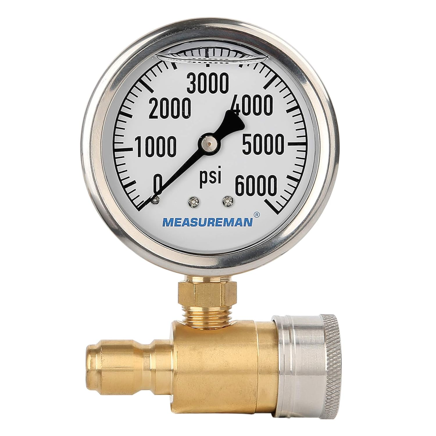 MEASUREMAN 2-1/2" Pressure Washer Gauge, Pressure Gauge Kit, 3/8 Inch Quick Connect, 0-6000 PSI, Glycerin Filled image number 1