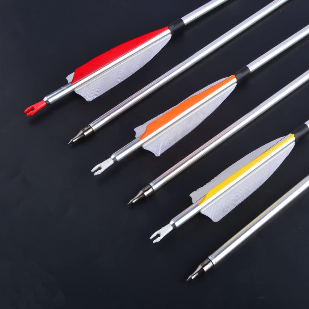 ZSHJGJR 31" Archery Aluminum Arrows 500 Spine Hunting Arrows with Removable Tips Natural Feather Fletchings Targeting Arrows for Compound & Recurve Bow 6/12 Pack image number 4