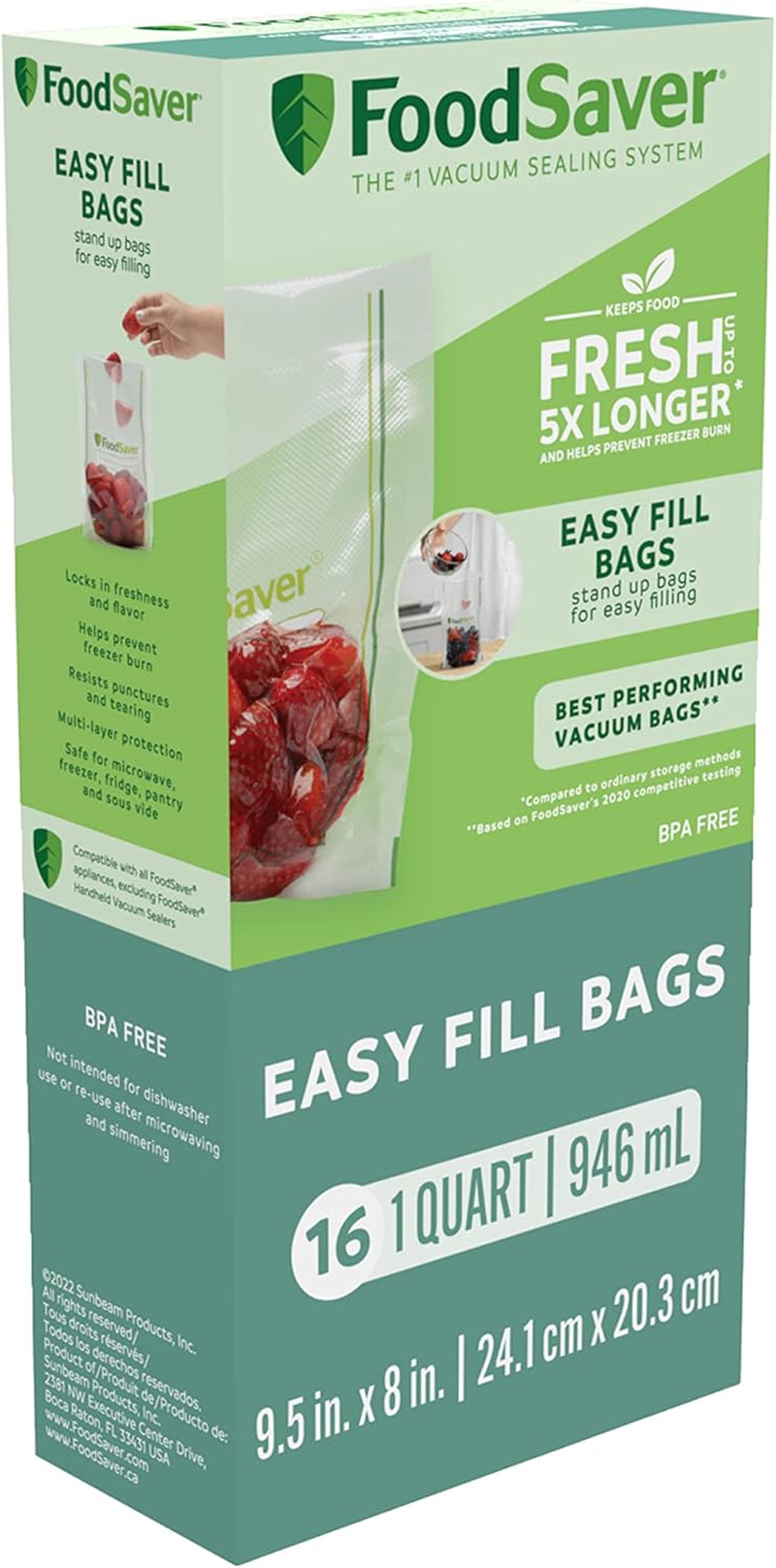 Foodsaver Easy Fill Vacuum Sealer Bags 3.78 L | Reusable, Commercial Grade Material, 10 Pack, Clear image number 4