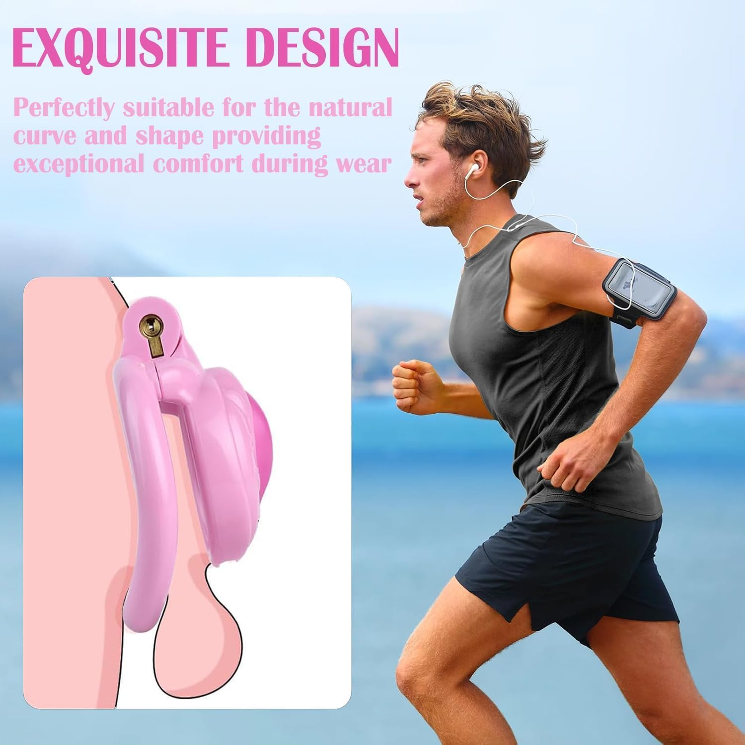Male Inverted Negative Sissy Chastity Cage with 4 Rings Set, Small Men Flat Chastity Device Lock, Realistic Pussy Cage Design, BDSM Bondage Adults Sex Toys for Gay Couples (Pink) image number 1