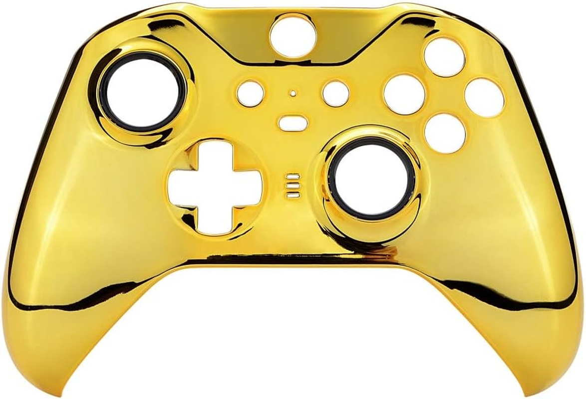 Extremerate Chrome Gold Edition Glossy Faceplate Cover, Front Housing Shell Case Replacement Kit for Xbox One Elite Series 2 Controller Model 1797 - Thumbstick Accent Rings Included - Chrome Gold image number 2