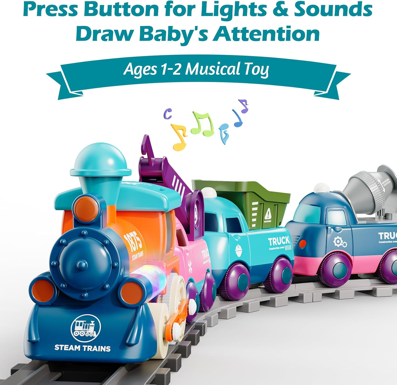 Train Set for Toddlers, Magnetic Train Toys for Toddlers 3+, 4Pcs Trucks Toy Train for Boys and Girls, Birthday Christmas Toy Gifts for 3 4 5 6 7 8 Years Old image number 2