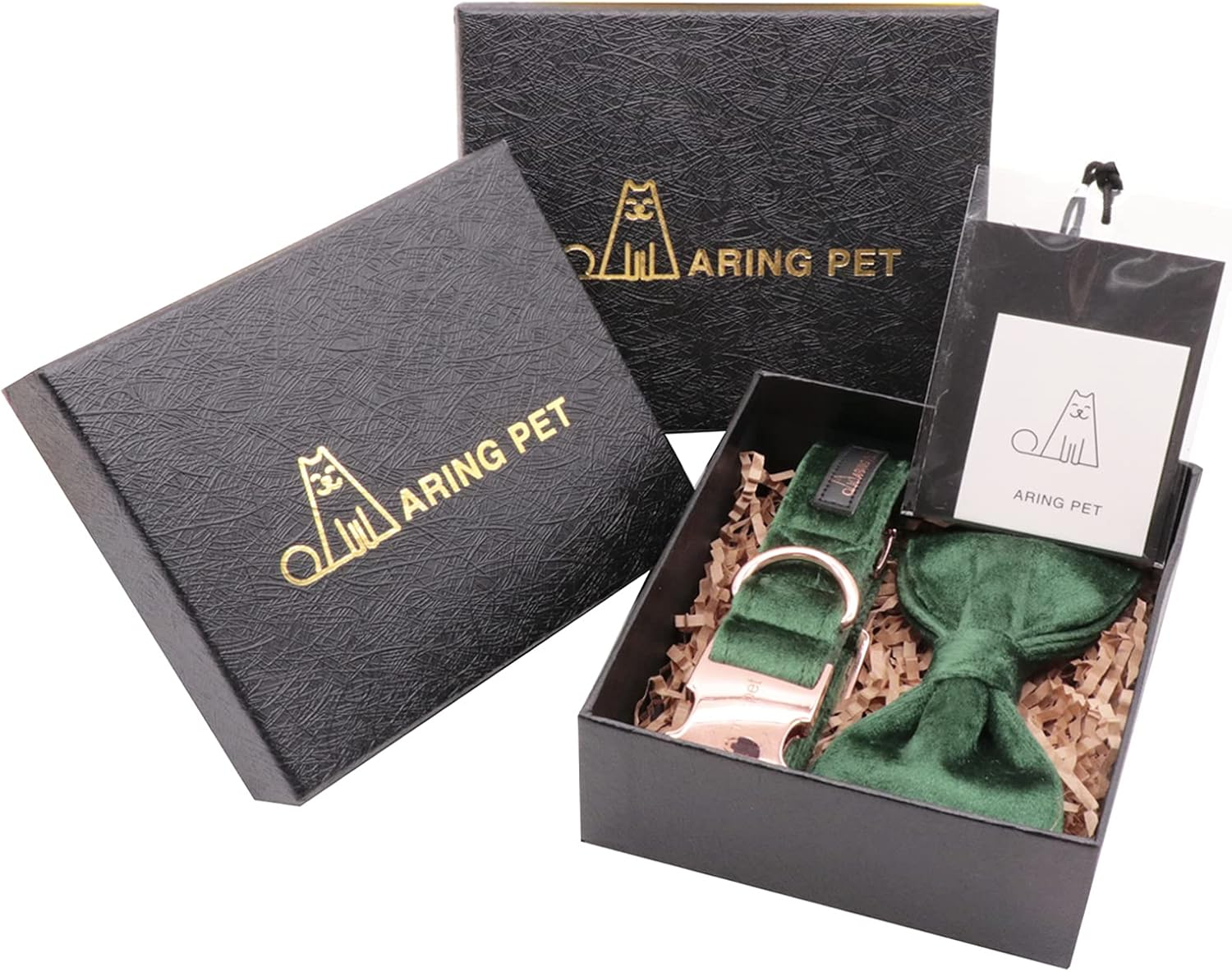 ARING PET Dog Collars with Bowtie-Velvet Dog Bow Tie Collar, Adjustable Dark Green Dog Collar image number 1