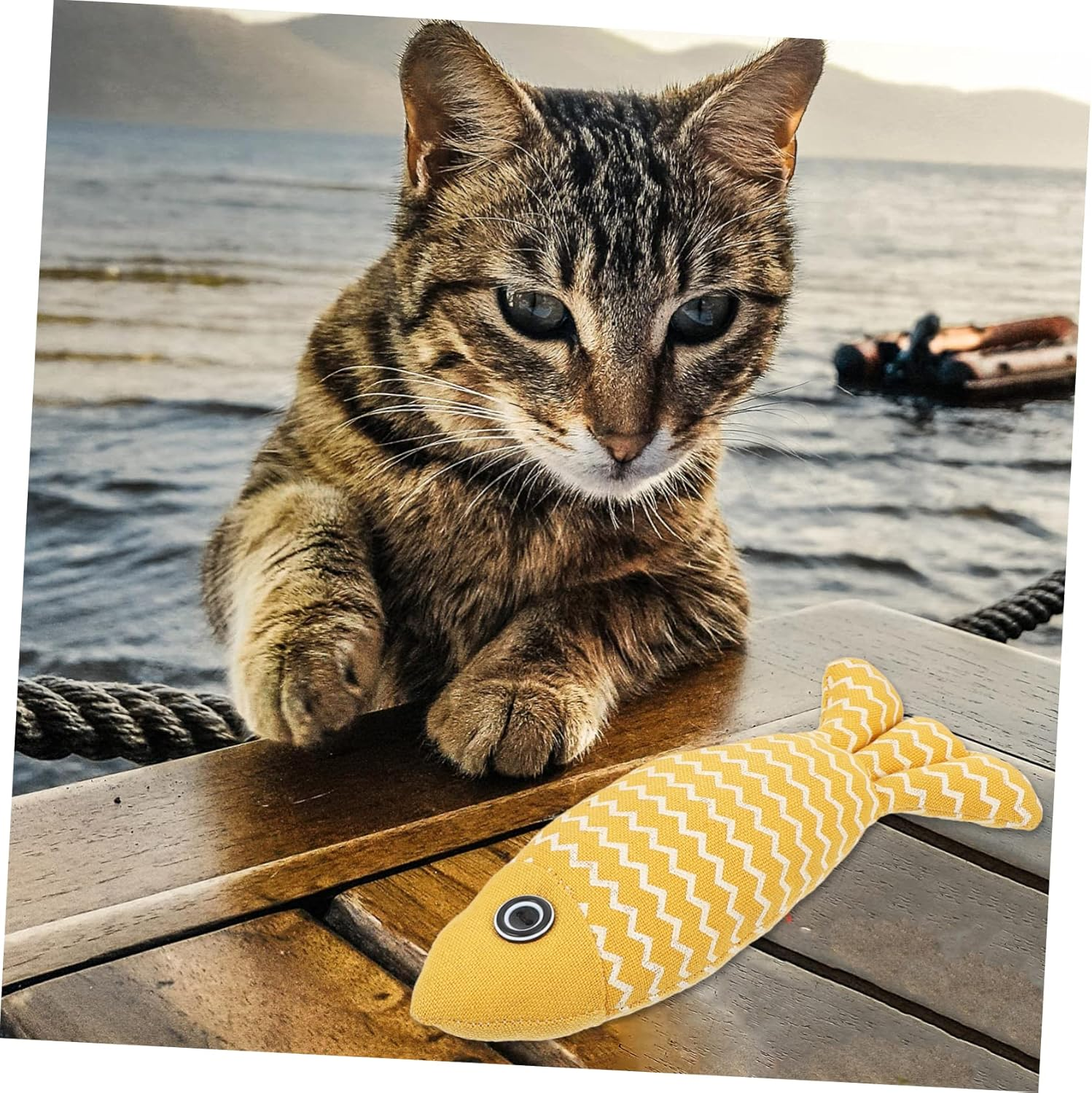 Sosoport 2Pcs Interactive Fish Model Cat Teaser Toys for Indoor Cats Realistic Catnip Stuffed Fish Pillows Yellow to Play and Exercise image number 3