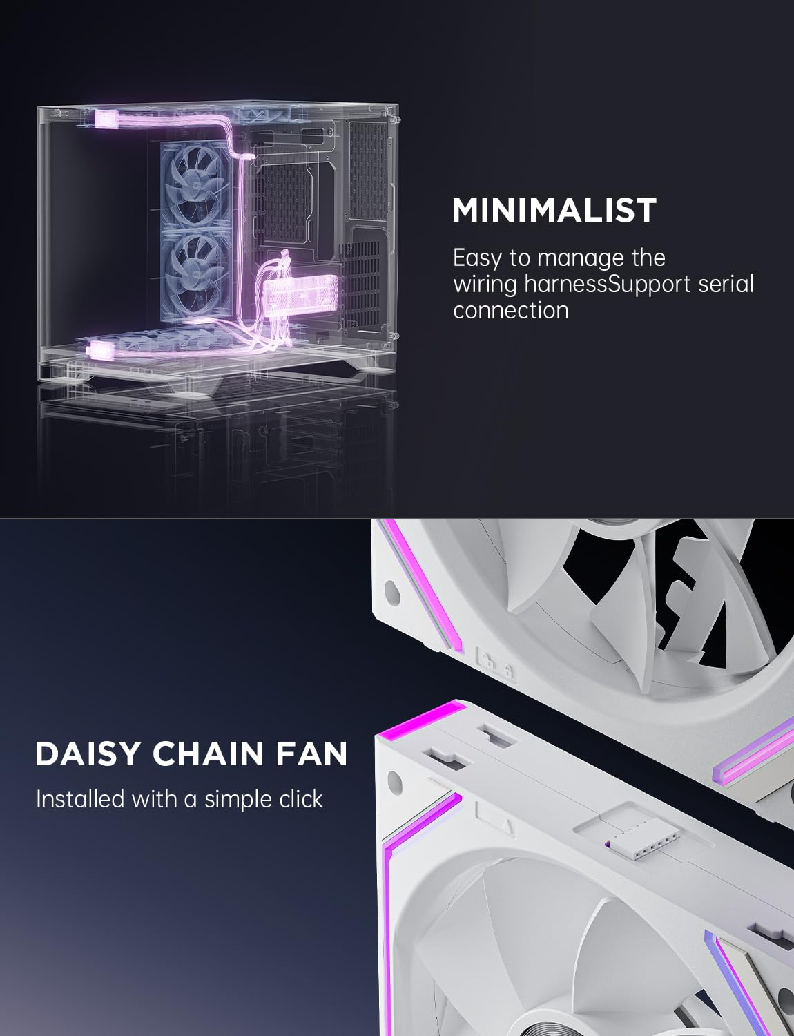 Asiahorse Dawn 120Mm Case Fan, ARGB PWM 1850RPM/71CFM Airflow, Forward & Reverse Blade Design, Low Noise, Precision HDB Bearings High Performance UNI PC Fan Modular Daisy Chain image number 3