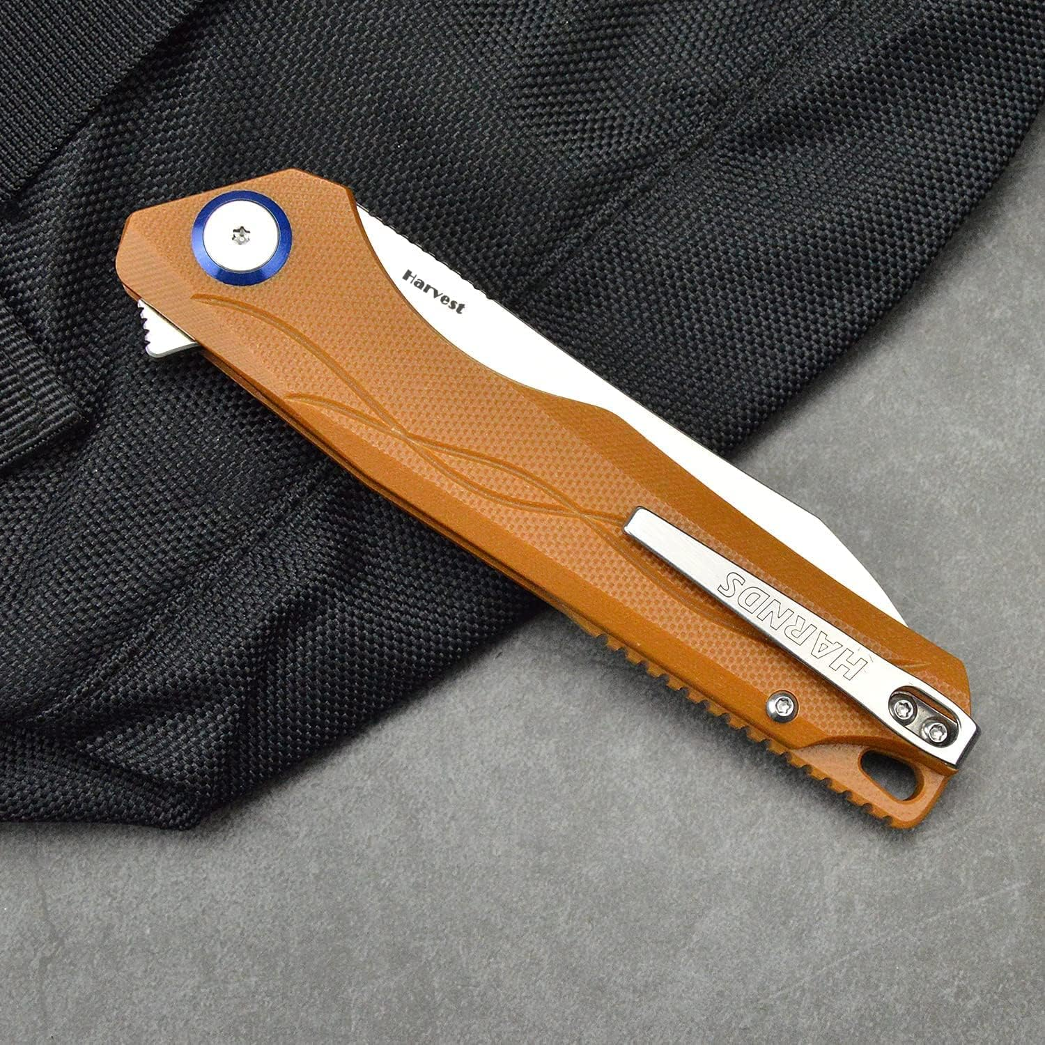 HARNDS Harvest Pocket Knife with Sandvik 14C28N Steel Folding Knife with G10 Handle for Camping Hunting Surviral (Brown) - Black image number 4