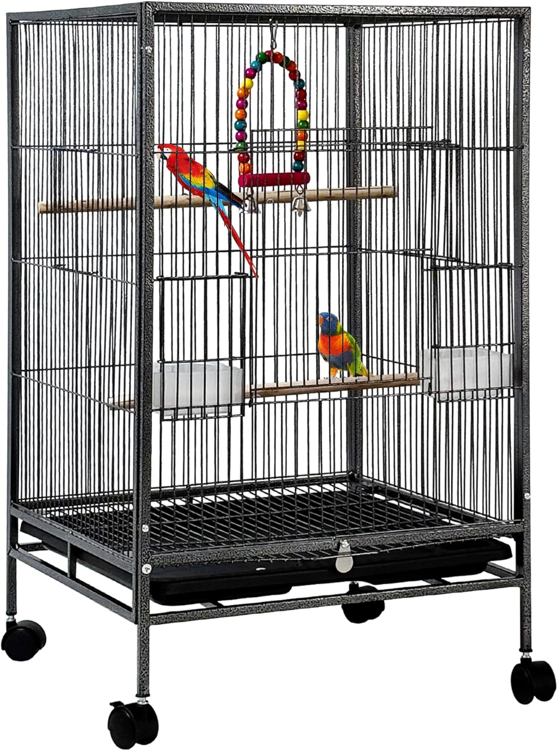 30 Inch Height Wrought Iron Bird Cage with Rolling Stand for Conures Lovebirds Cockatiels Finches, Black image number 2