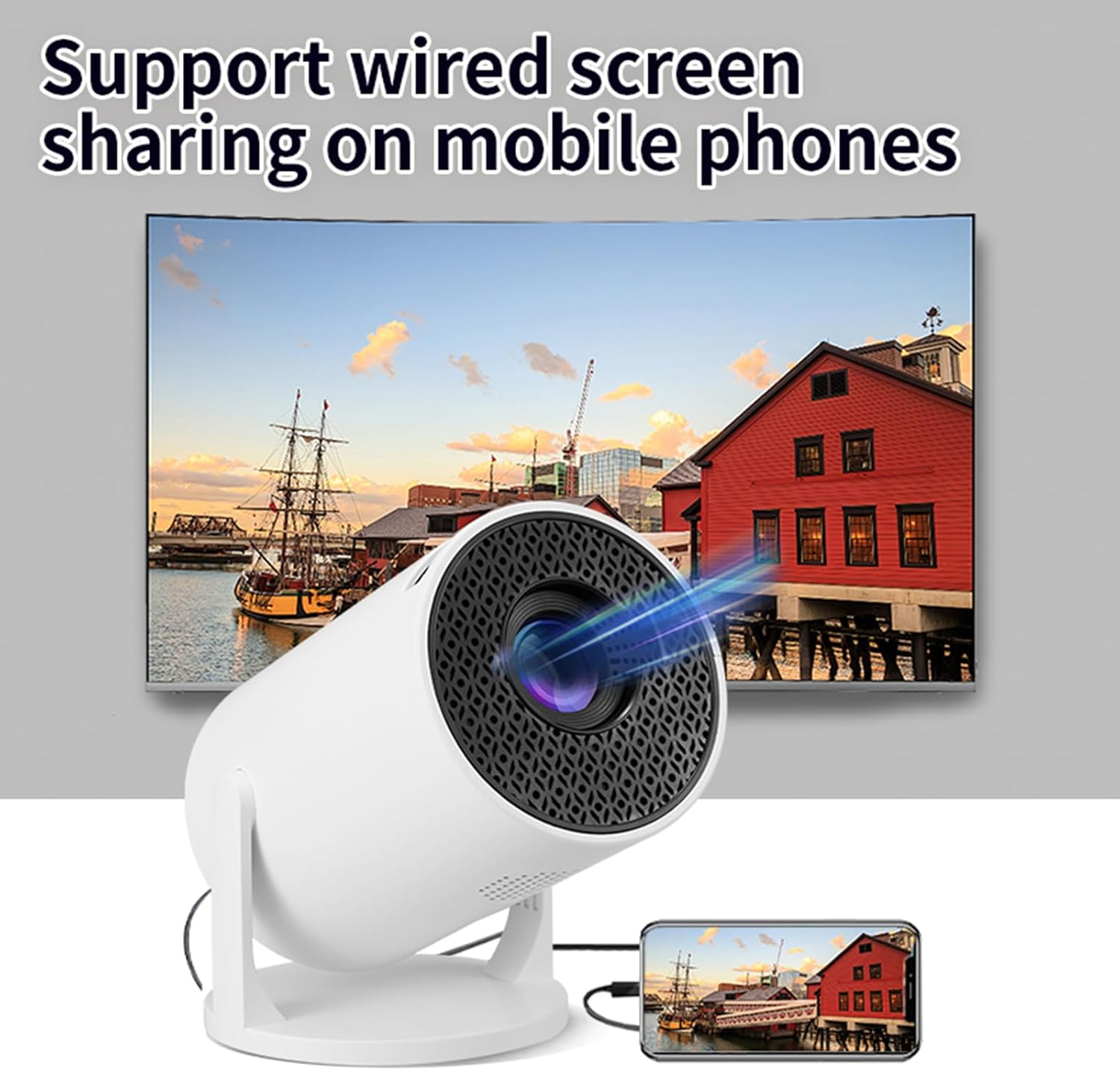 Goshyda Full HD 1080P Bluetooth Projector Portable Outdoor TV Stick Support Same Screen Wired and Wireless (White)