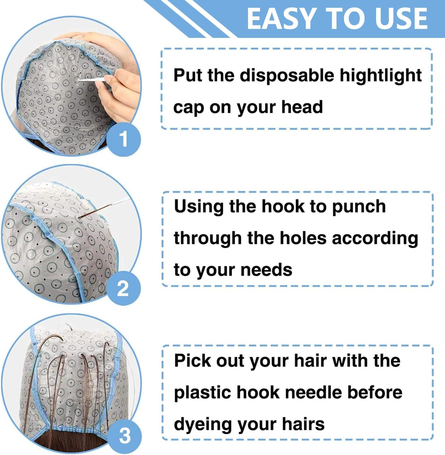 3 Sets Highlight Hair Coloring Kit Include Hair Coloring Brush, Hook Needles, Hair Coloring Dye Cap, for DIY Salon Hair Dye Tools, Colouring Tools & Accessories image number 6