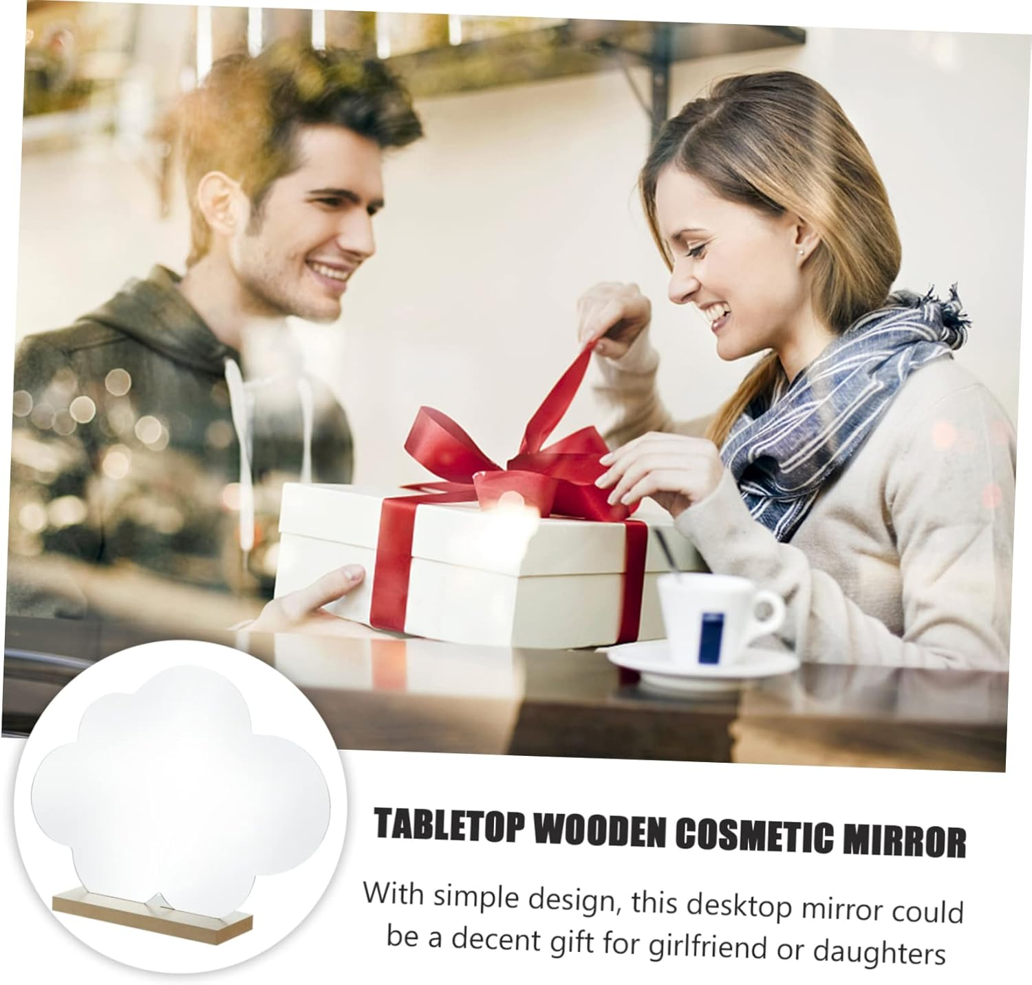 PLAFOPE Wooden Makeup Mirror Desktop Dresser Vanity Wavy Stable Makeup Vanity Desk