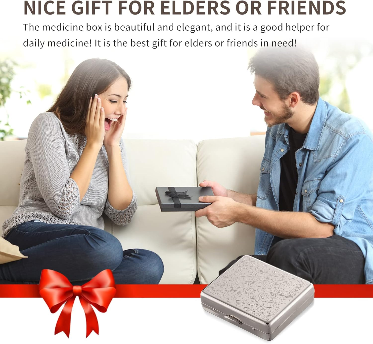 Portable Metal Travel Medicine Box/8 Compartments (Silver, Rectangle) image number 2