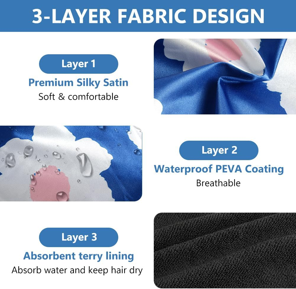 AOGOE Women'S Shower Cap, Hair Turban Towel, 2-In-1 Elastic Shower Cap, Absorbent Turban Hair Drying Towel, Quick-Drying, Waterproof, Reusable for Girls Women Ladies Salon (Blue) image number 4