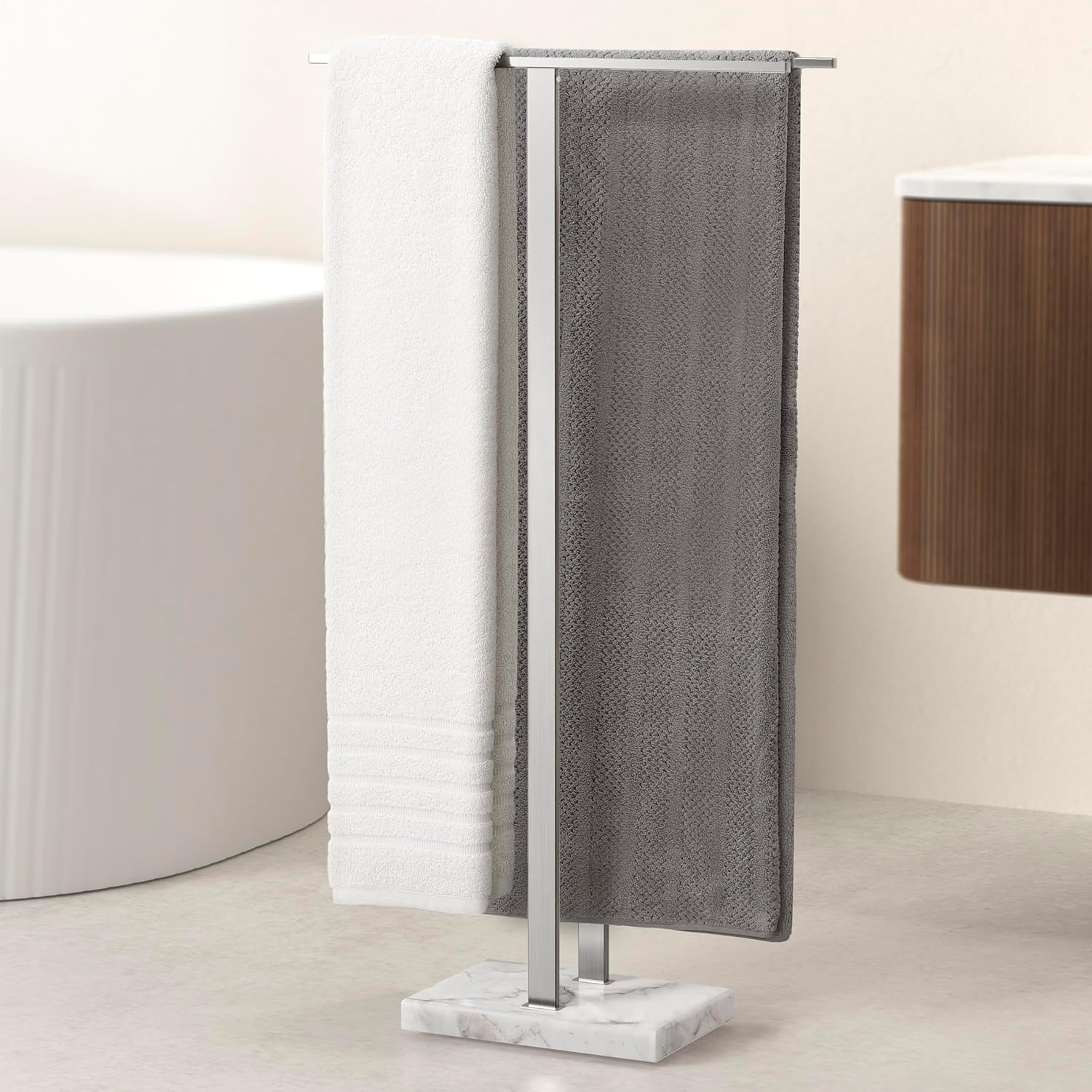 KES Standing Towel Rack 3-Tier with Heavy Marble Base, Free Standing Towel Racks for Bathroom Floor, SUS304 Stainless Steel Brushed Finish, BTH217S3-2