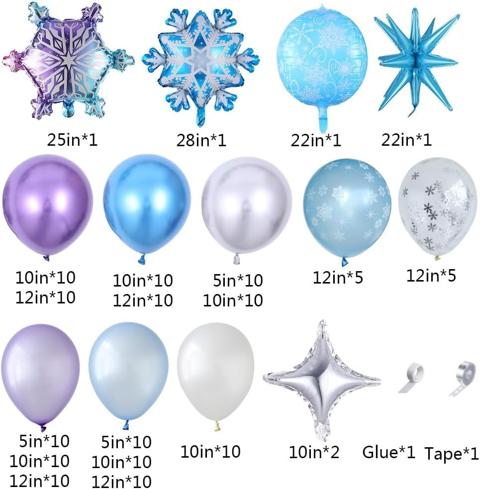 Blue Purple Snowflake Frozen Balloon Garland Arch Kit,148Pcs Ice Snow Blue Purple Silver White Snowflake Foil Balloons for Winter Wonderland Baby Shower Snow Princess Girls Birthday Party Decor (Blue) image number 3