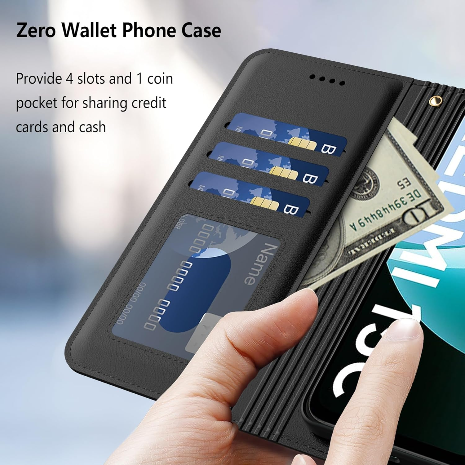 Aiziki for Xiaomi Redmi 15C 4G Phone Case, Leather Flip Case with 3 Card Slots & Kickstand, Anti-Drop, Magnetic Closure, Compatible with Xiaomi Redmi 15C 4G Case- Black image number 4