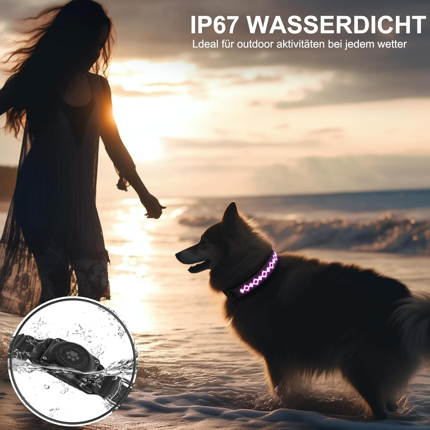 LED Airtag Dog Collar, Light Collar, Dog, IP67 Waterproof, USB Rechargeable Dog Light, 1,600 Feet High Visibility, 14 Lighting Modes for Dogs, Night Safety image number 5