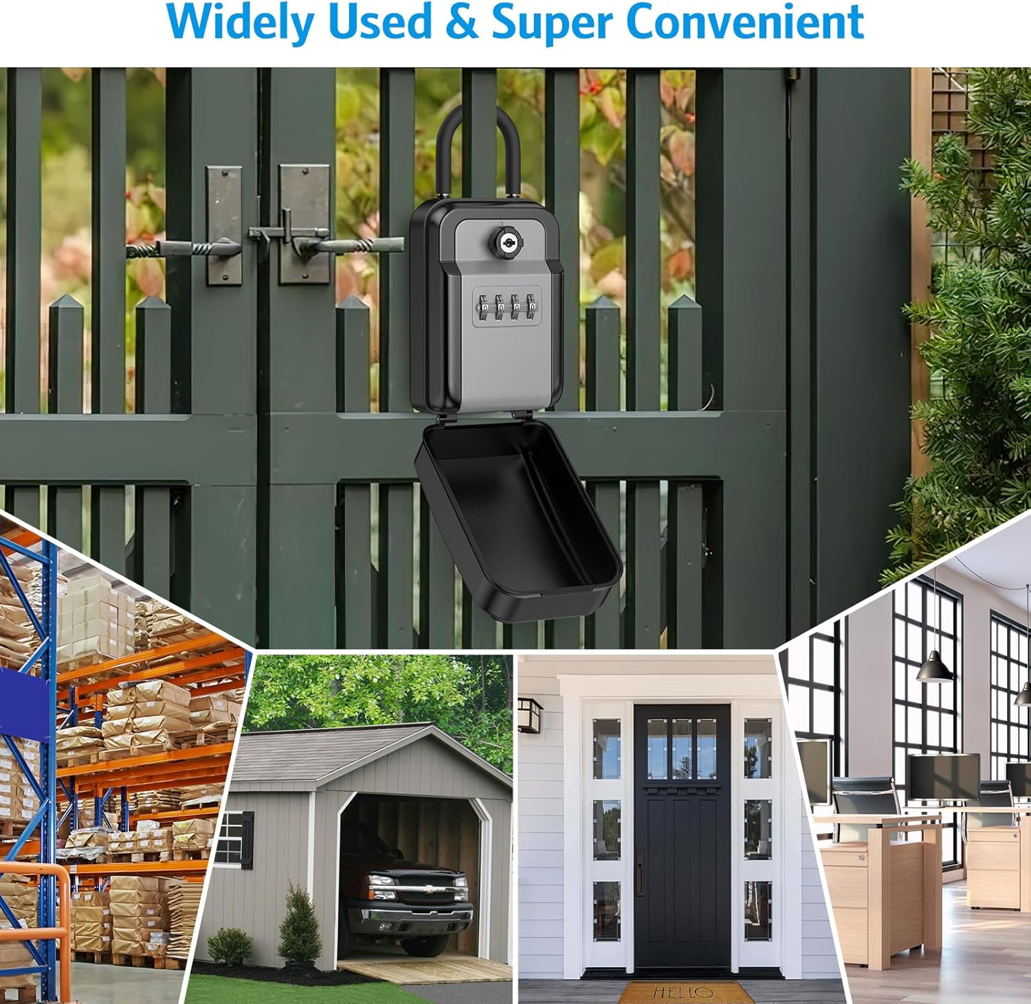 New AMIR Key Safe Box with 4 Digit Combination and Emergency Key,Portable Combination Lockbox Wall-Mounted Key Storage Box with Removable Shackle,Resettable Code,Waterproof,For Home,Office,Outdoor image number 1