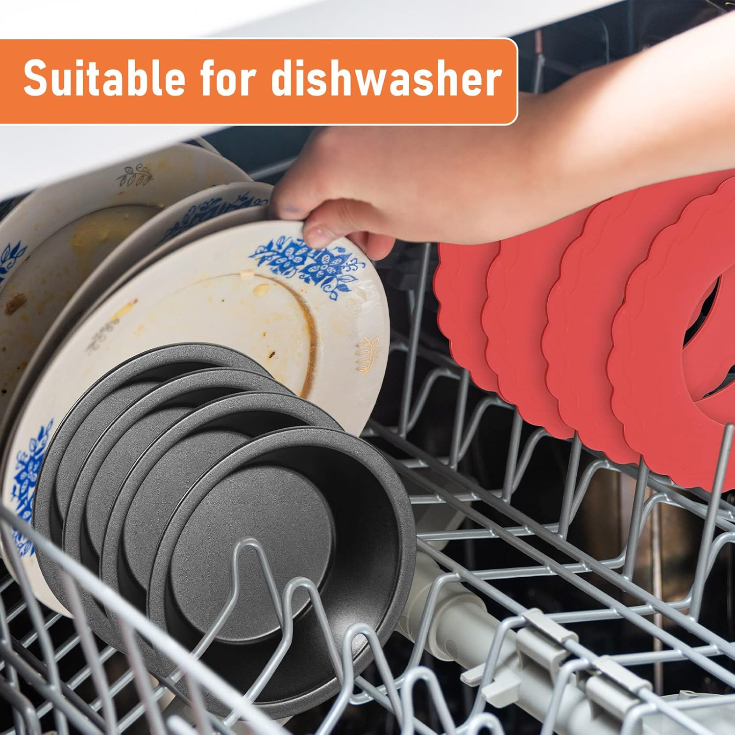 Pie Dish Set Including Mini Pie Pans Nonstick 5 Inch Metal Bakeware and Silicone Crust Protector 3.5-6.4 Inch Kitchen Baking Cover to Protect Edge from Burning, Red(16 Pcs) image number 5