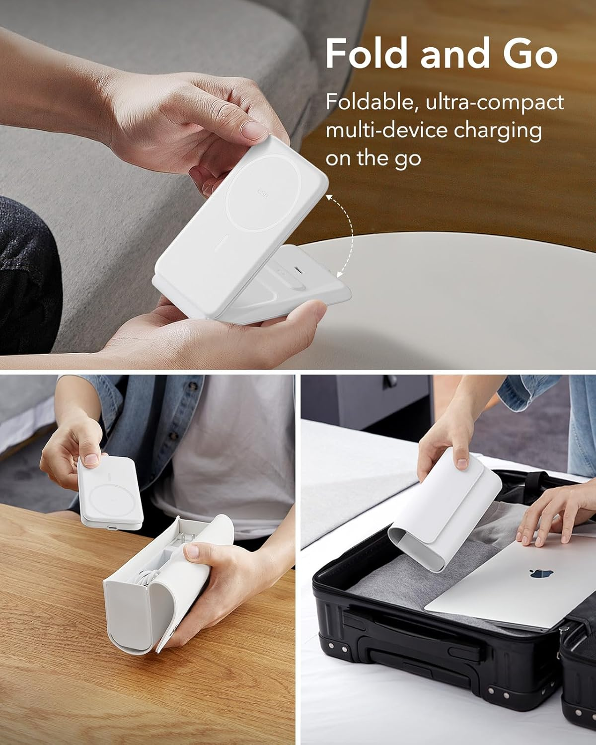 ESR 3-In-1 Travel Charging Station, Magsafe Charger, Made for Apple Watch Certified, Foldable Magnetic Wireless Charger for Iphone 16/15/14/13/12, Airpods 4/ Pro/3/2, Adjustable 2-Way Stand, White image number 3
