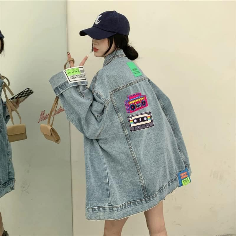 KUPOOL 2Pcs Iron on Patches Music Lovers Vintage Tapes and Recorders Clothes Embroidery Cloth Embroidered Sew On/Iron-On Punk Applique for Hat Pants DIY Patch, Blue, F, (Sx25-1) image number 6