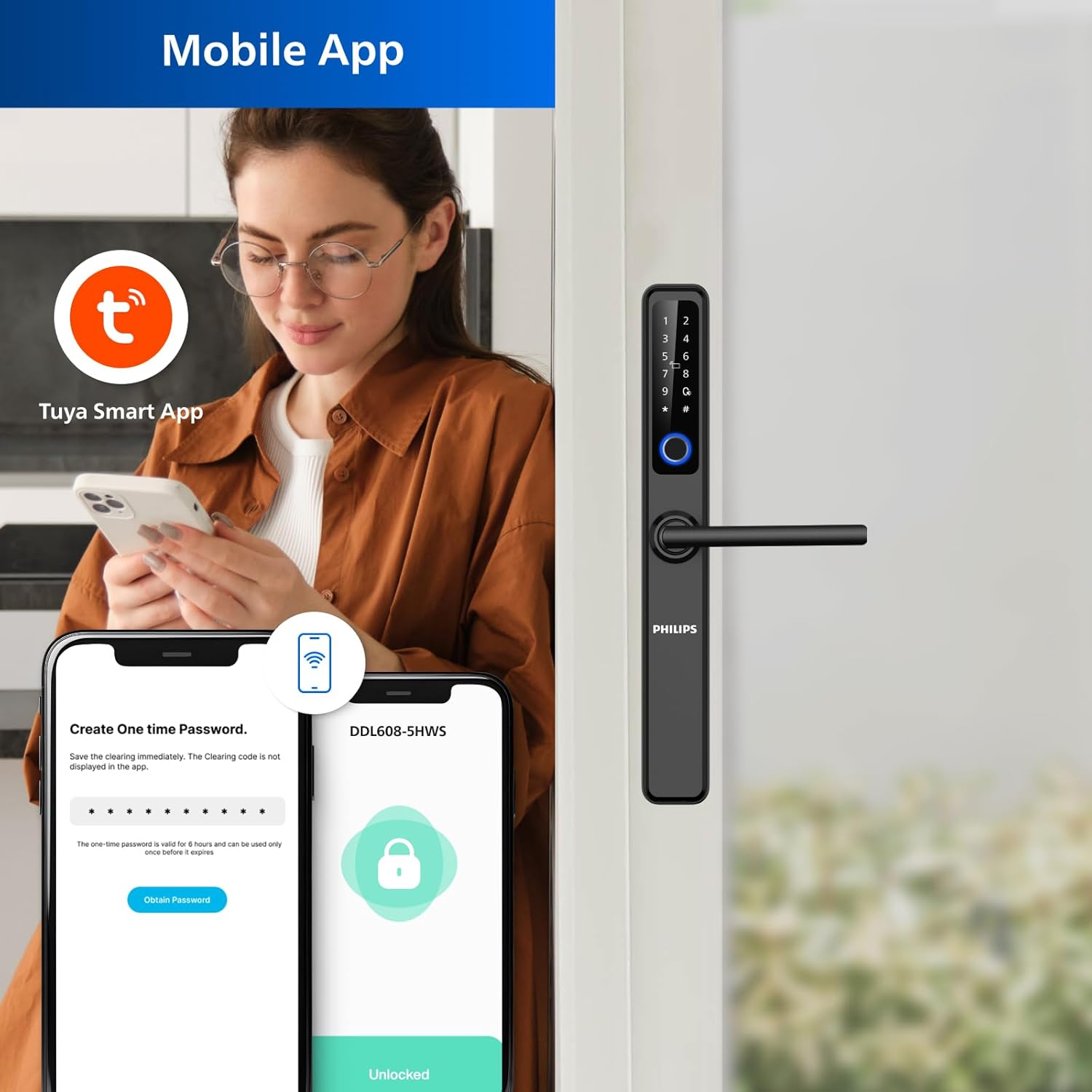Philips Easykey Wi-Fi Slim Handle Fingerprint Lock - Smart Door Lock Australia, Fingerprint Lock, Smart Home, Home Improvement, Keyless Door Lock, Smart Home Gadgets, Door Safety Lock- Black image number 2
