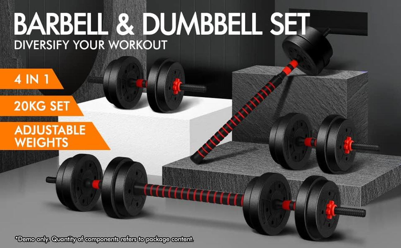 BLACK LORD 20KG Dumbbell Barbell Set 4-In-1 Standard Weight Plates with Connecting Rod Exercise & Fitness Equipment for Home Gym Body Workouts Strength Training image number 4