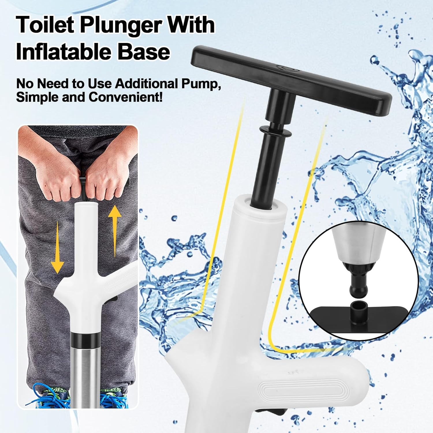 MEKOTRIN High Pressure Toilet Plunger Drain Clog Remover Sink Plunger Plumbing Tools for Bathroom Sink Floor Kitchen Clogged Stainless Steel (White) image number 3