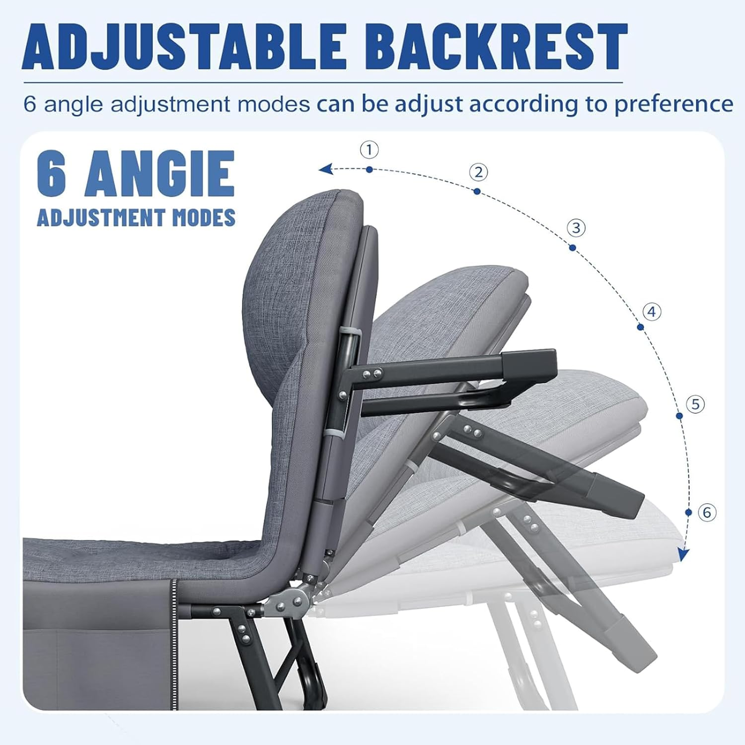 Camping Cot with Mattress for Adults, Adjustable 6-Position Folding Cot with Cushion and Pillow, Heavy Duty Outdoor Bed for Camp, Travel, Beach, Patio, Office, Home Naps, Supports 200Kg,190Cm-66Cm image number 2