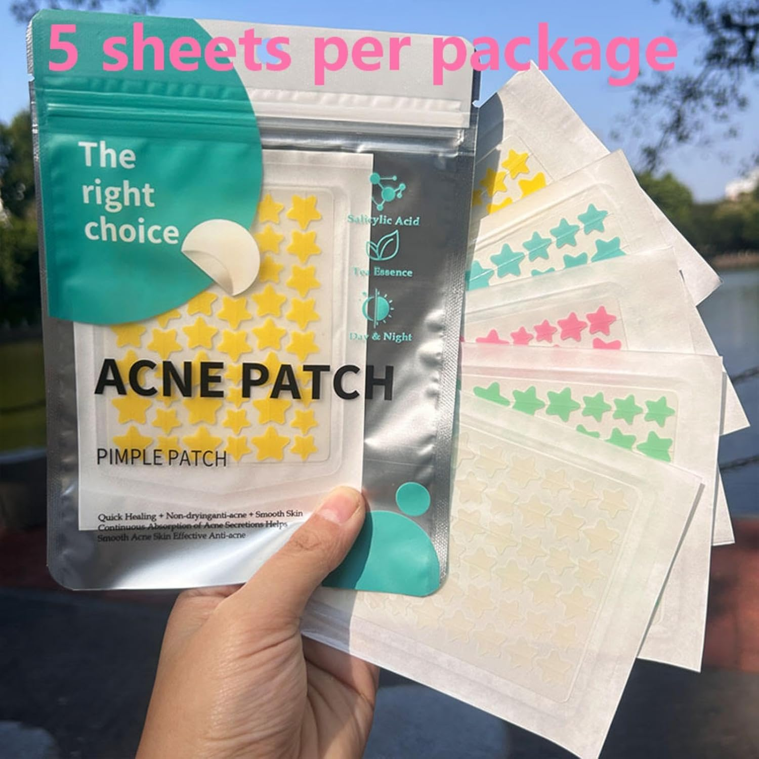Pimple Patches - Coloured Star Hydrocolloid Acne Patches for Makeup & Cover | Blemish Absorbing Spot Treatment Stickers | Invisible Xmas Gift (5 Sheets, 255 Pcs) image number 2